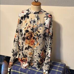 Tribal Jeans sheer rose floral blouse